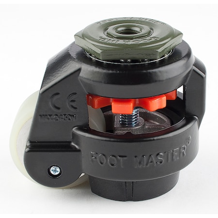 Leveling Caster, 50 Mm Polyurethane Wheel, 1/2-13 Stem, Swivel, 280 Kg Cap, NBR Foot Pad, Black